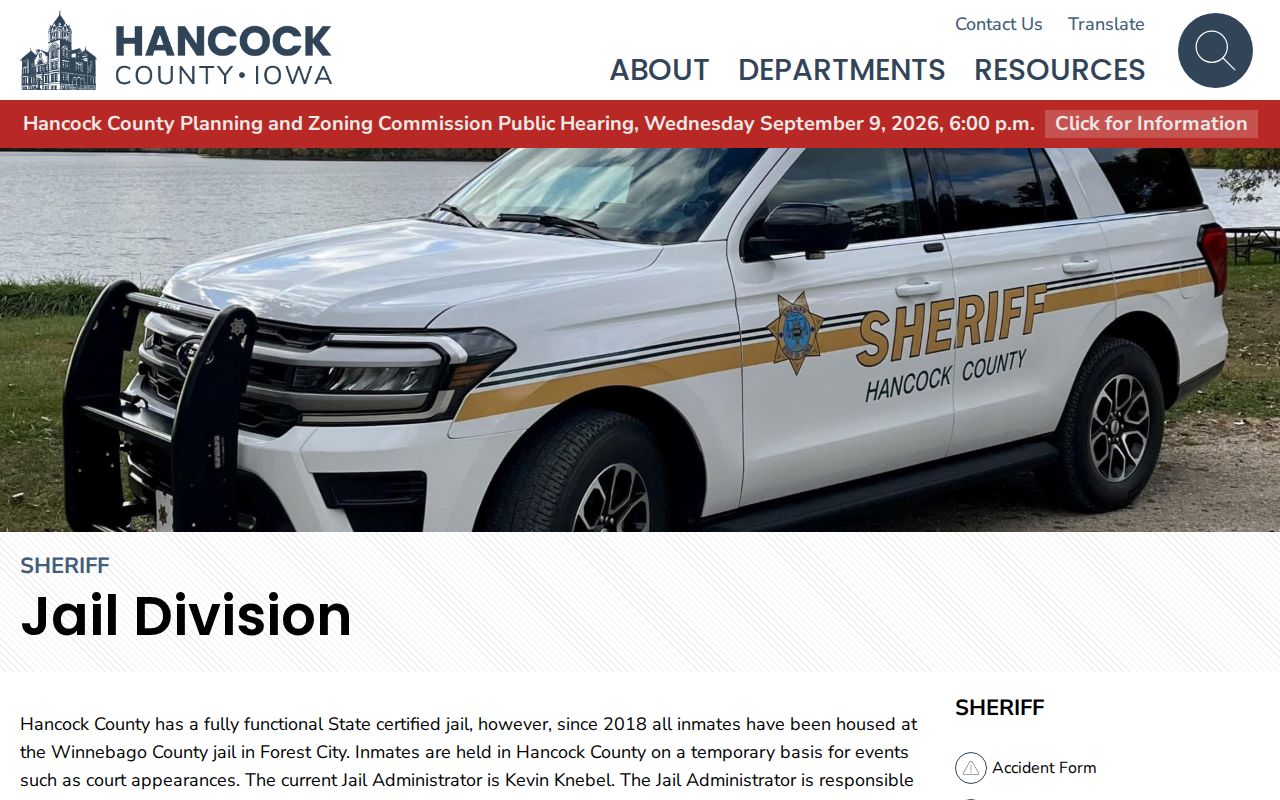 Hancock County Jail Division VINELink inmate check route