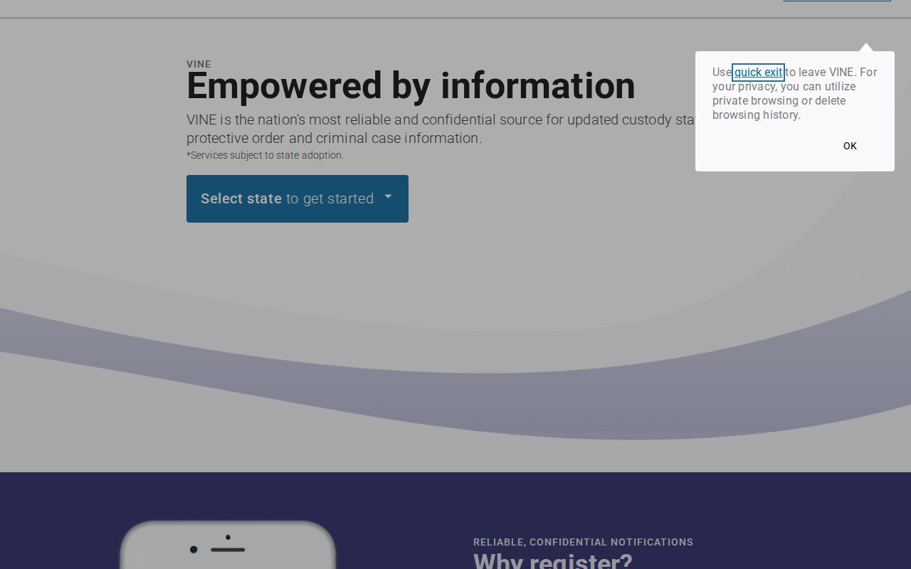 VINELink inmate search screen for Hancock County custody checks