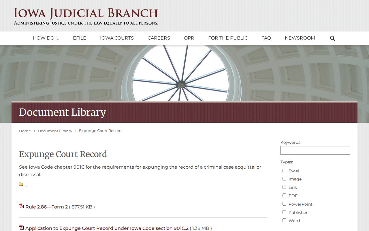 Iowa Courts official expungement forms collection